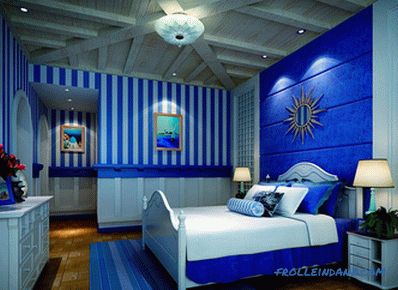 Сіні колер у інтэр'еры спальні - 50 прыкладаў і правілы афармлення